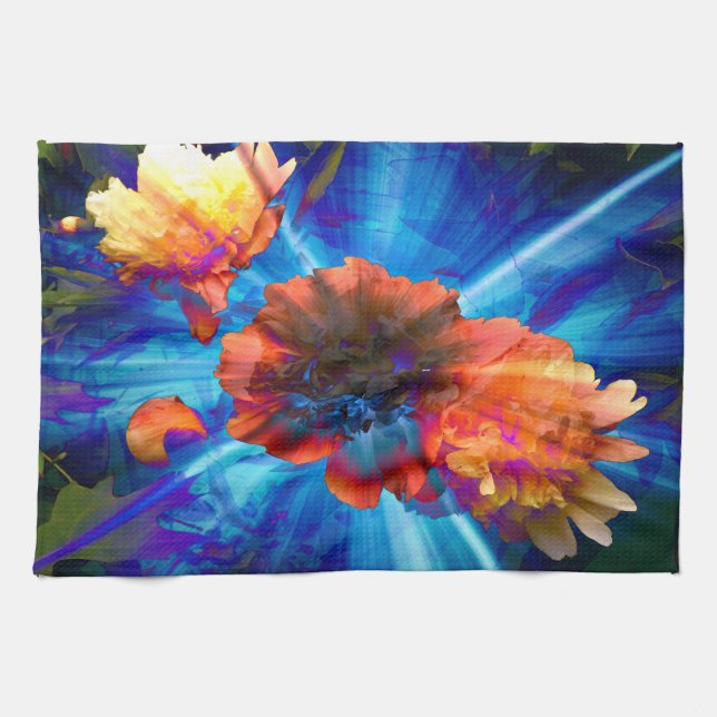 Peonies in Blue Light Kitchen Towel (Horizontal)