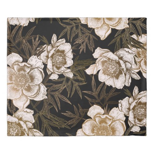 Peonies in Gold Floral Vintage Duvet Cover