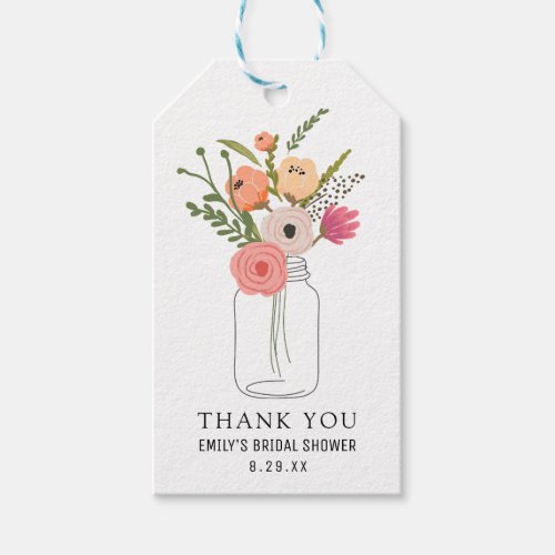 Peonies in Mason Jar Bridal Shower Thank You Gift Tags