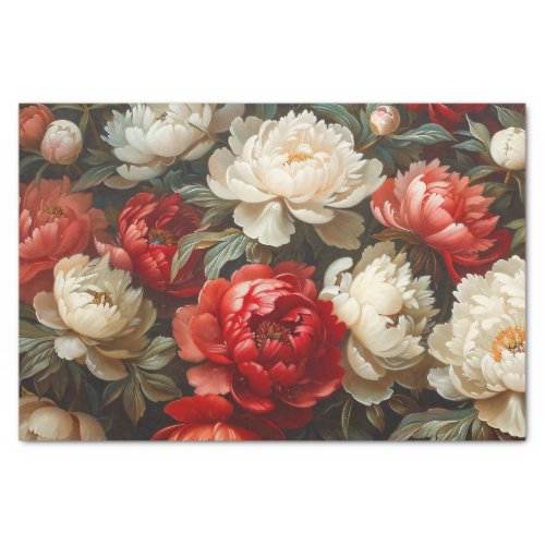 Peonies in Red and White Decoupage Tissue Paper