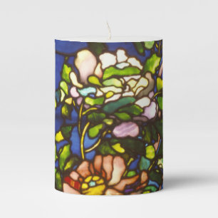 Peonies in the wind stained glass pillar candle