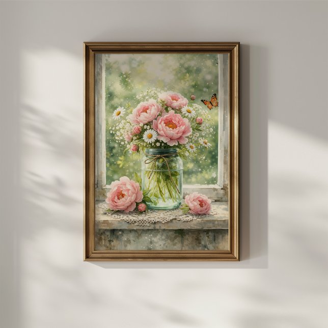 Peonies in Vintage Glass Jar Poster (Creator Uploaded)