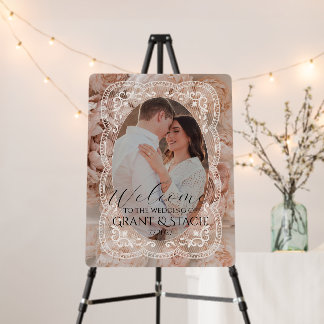 Peonies & Lace Wedding Entrance Photo Sign