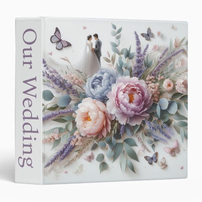 Peonies, Lavender and Butterflies 3 Ring Binder (Front/Spine)