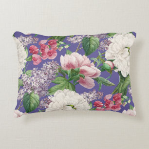 Peonies & Lilacs Flower Garden Watercolor Pattern Accent Pillow
