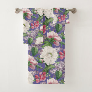 Peonies & Lilacs Flower Garden Watercolor Pattern Bath Towel Set