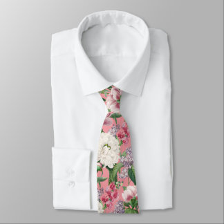Peonies & Lilacs Flower Garden Watercolor Pattern Neck Tie
