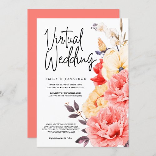 Peonies Magnolia Watercolor Floral Virtual wedding Invitation