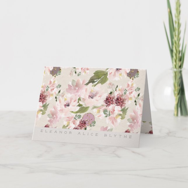 Peonies Mauve and Blush Floral Stationery Card (Front)