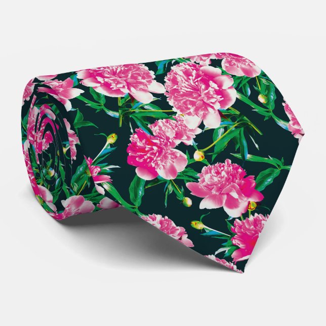 Peonies. Neck Tie (Rolled)