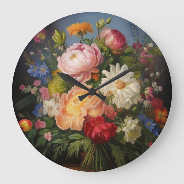 Peonies Oil Painting Large Clock (Front)