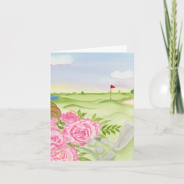 Peonies On Golf Course Card (Front)