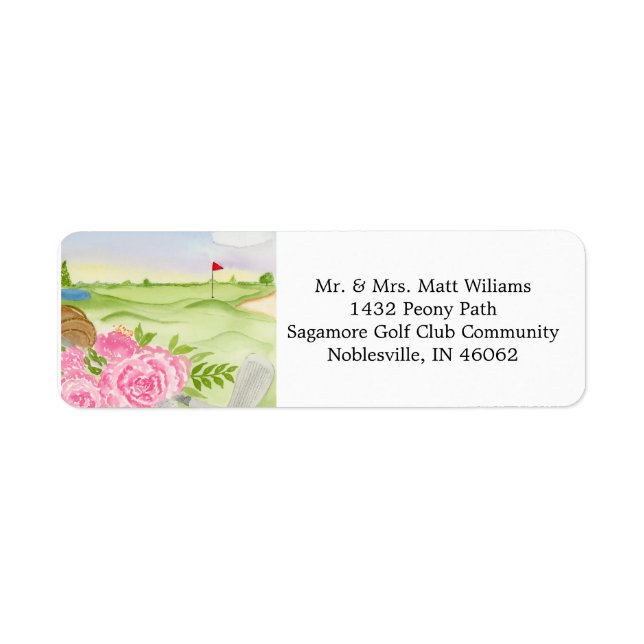 Peonies On Golf Course Return Address Label (Front)