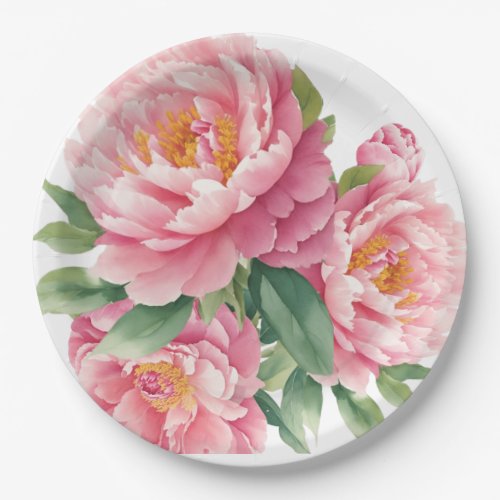 Peonies Paper Plates