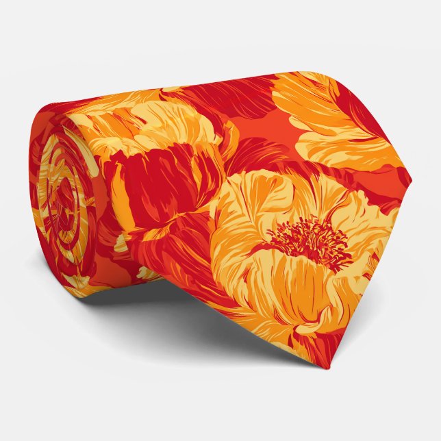 Peonies Pattern Bride Father Reception Wedding  Neck Tie (Rolled)