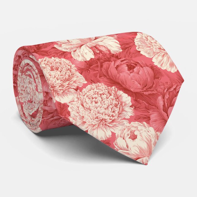 Peonies Pattern Uncle Corporate Neck Tie (Rolled)