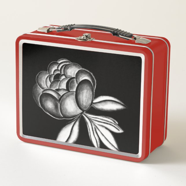 peonies pencil drawing metal lunch box (Front)