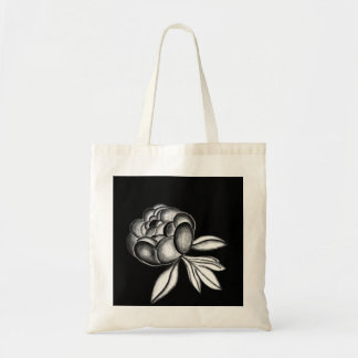 peonies pencil drawing tote bag