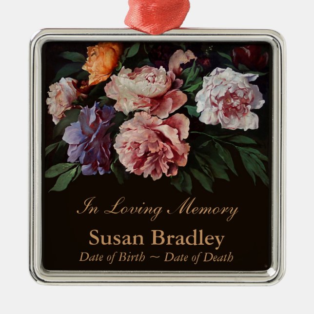 Peonies Personalized Memorial Funeral Ornament (Front)