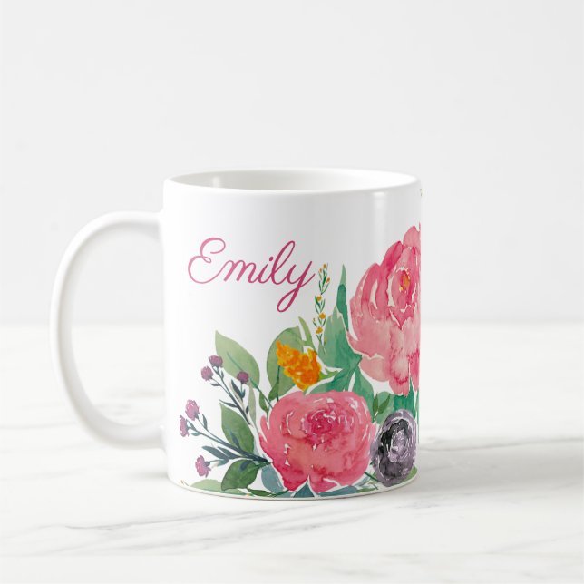 Peonies Personalized Mug (Left)