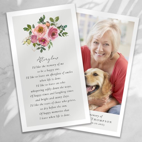 Peonies Photo Memorial Funeral Prayer Card