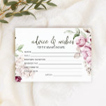 Peonies Pink Burgundy Floral Advice Wishes Wedding Stationery<br><div class="desc">Soft watercolor Pink Burgundy Peonies Floral.  Matching items to complete your event collection are available in our Zazzle store!</div>