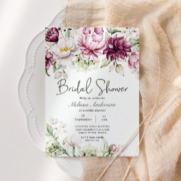 Peonies Pink Burgundy Floral Bridal Shower Invitation