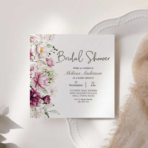 Peonies Pink Burgundy Floral Bridal Shower Invitation
