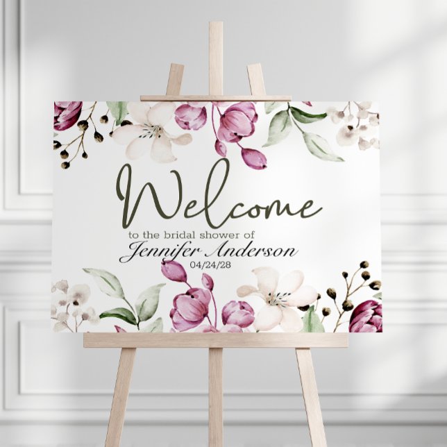 Peonies Pink Burgundy Floral Bridal Shower Poster (Creator Uploaded)