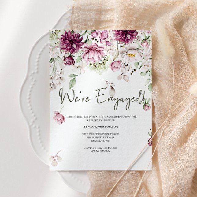 Peonies Pink Burgundy Floral Engagement Party Invitation (Creator Uploaded)