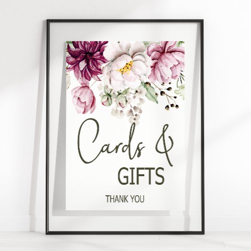 Peonies Pink Burgundy Floral Wedding Card  Gifts Poster