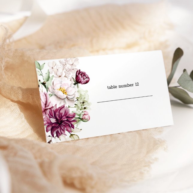 Peonies Pink Burgundy Floral Wedding Escort Card (Creator Uploaded)
