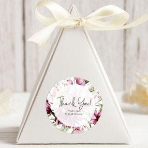 Peonies Pink Burgundy Floral Wedding Favor Classic Round Sticker
