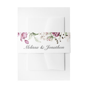 Peonies Pink Burgundy Floral Wedding Invitation Belly Band
