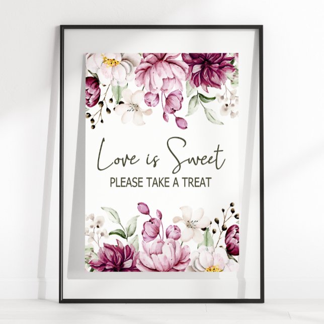 Peonies Pink Burgundy Floral Wedding Love Is Sweet Poster (Creator Uploaded)