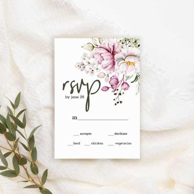 Peonies Pink Burgundy Floral Wedding RSVP Card (Creator Uploaded)