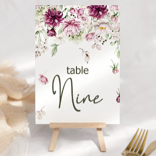 Peonies Pink Burgundy Floral Wedding Table Number