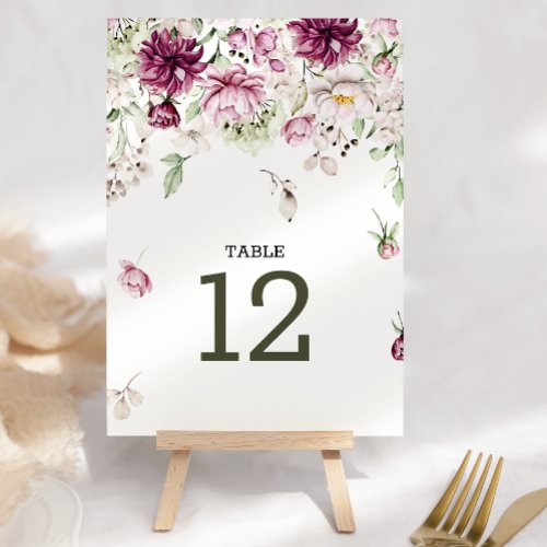 Peonies Pink Burgundy Floral Wedding Table Number