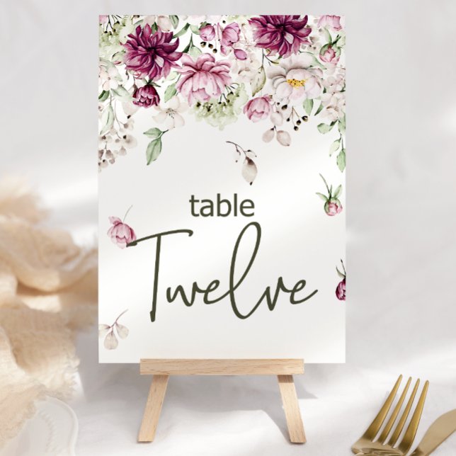 Peonies Pink Burgundy Floral Wedding Table Number (Creator Uploaded)
