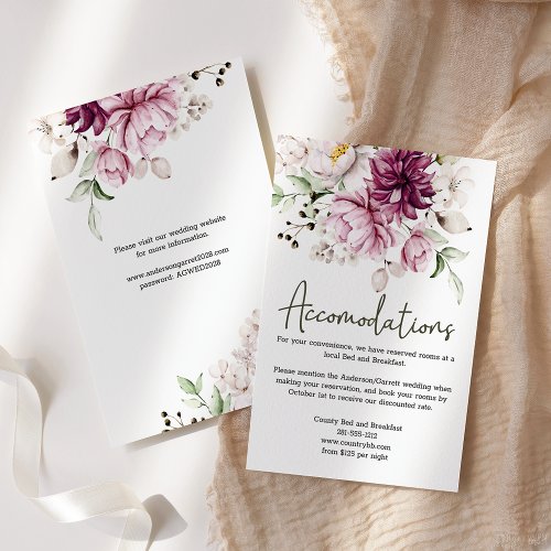 Peonies Pink BurgundyFloral Wedding Enclosure Card