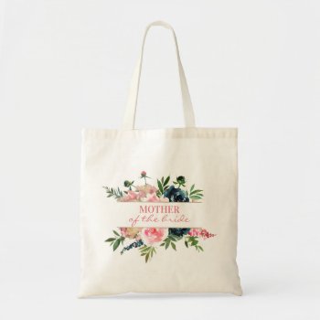 Peonies Pink Navy Floral Mother Of The Bride Gift Tote Bag by kersteegirl at Zazzle