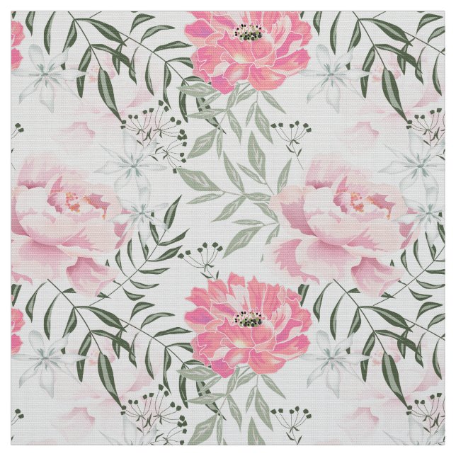 Peonies pink rose flowers fabric (Swatch)