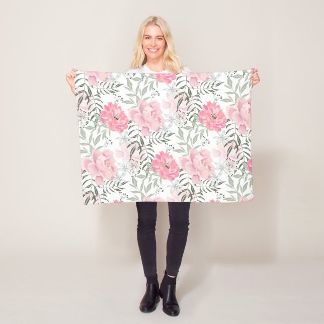 Peonies pink rose flowers  fleece blanket (In Situ)