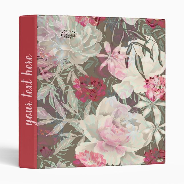 Peonies pink rose flowers flower garden bouquet 3 ring binder (Front/Spine)