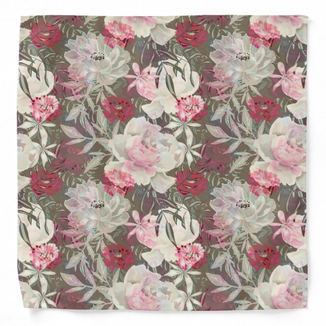 Peonies pink rose flowers flower garden bouquet bandana (Front)