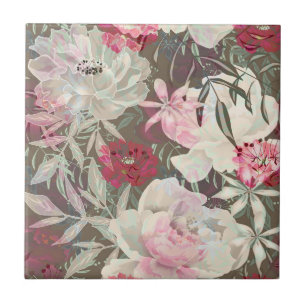 Peonies pink rose flowers flower garden bouquet ceramic tile