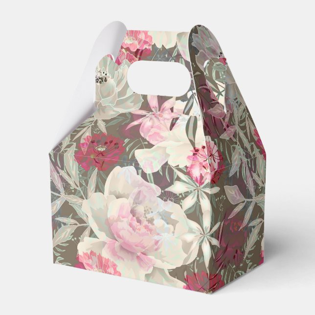 Peonies pink rose flowers flower garden bouquet favor boxes (Front Side)