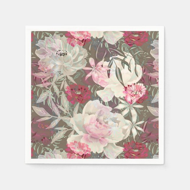 Peonies pink rose flowers flower garden bouquet napkins (Front)