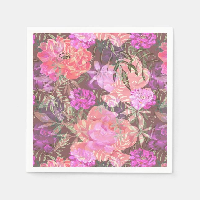 Peonies pink rose flowers flower garden bouquet napkins (Front)