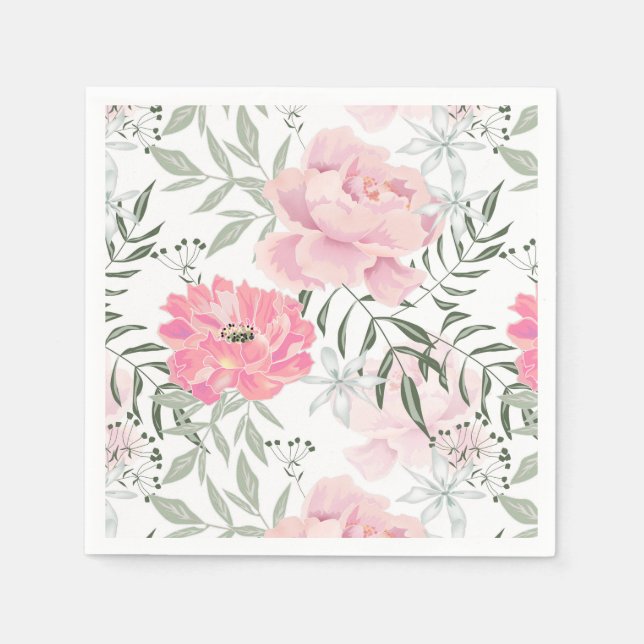 Peonies pink rose flowers flower garden bouquet napkins (Front)